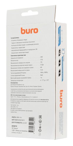 Сетевой фильтр Buro 800SH-3-W 3м (8 розеток) белый (коробка) фото 5
