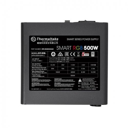 Блок питания Thermaltake ATX 500W Smart RGB 500 80+ (24+4+4pin) APFC 120mm fan color LED 5xSATA RTL фото 3