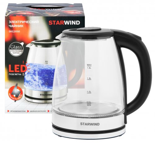 Чайник электрический Starwind SKG2050 1.8л. 1800Вт черный/серебристый (корпус: стекло) фото 3