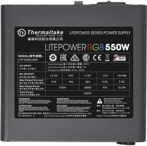 Блок питания Thermaltake ATX 550W Litepower RGB 550 (24+4+4pin) APFC 120mm fan color LED 5xSATA RTL фото 4