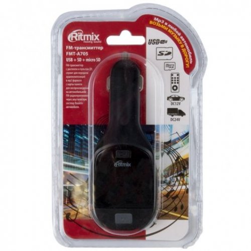 Автомобильный FM-модулятор Ritmix FMT-A705 черный SD/MicroSD USB PDU (15118383) фото 3