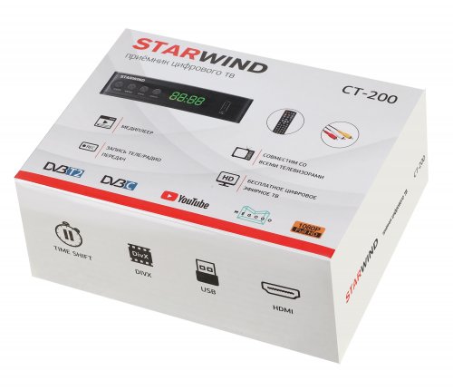 Ресивер DVB-T2 Starwind CT-200 черный фото 5
