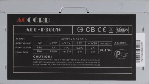 Блок питания Accord ATX 300W ACC-P300W (24+4pin) 80mm fan 3xSATA фото 4