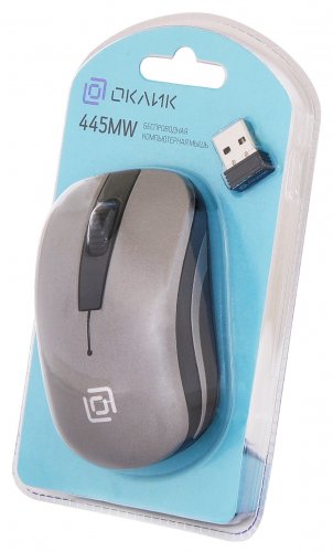 Мышь Оклик 445MW черный/серый оптическая (1600dpi) беспроводная USB для ноутбука (3but) фото 8