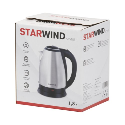 Чайник электрический Starwind SKS1051 1.8л. 1500Вт серебристый матовый/черный (корпус: нержавеющая с фото 7