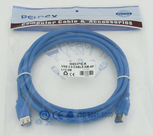 Кабель USB A(m) USB A(f) 3м синий фото 2