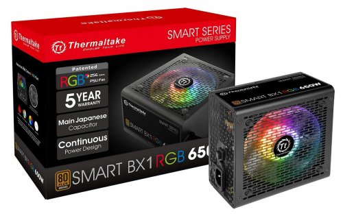 Блок питания Thermaltake ATX 650W Smart BX1 RGB 80+ bronze (24+4+4pin) APFC 120mm fan color LED 6xSA фото 2