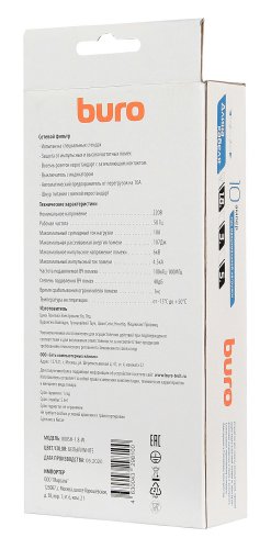 Сетевой фильтр Buro 800SH-1.8-W 1.8м (8 розеток) белый (коробка) фото 5