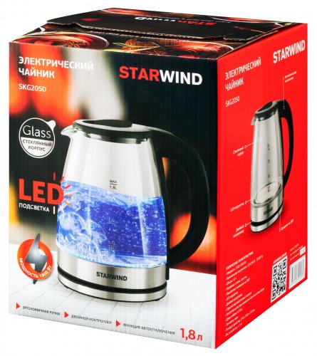 Чайник электрический Starwind SKG2050 1.8л. 1800Вт черный/серебристый (корпус: стекло) фото 2