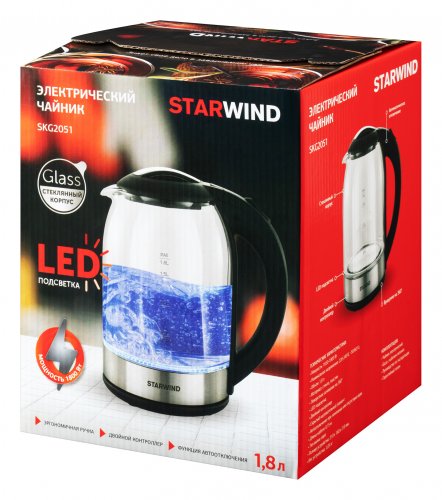 Чайник электрический Starwind SKG2051 1.8л. 1800Вт черный/серебристый (корпус: стекло) фото 4