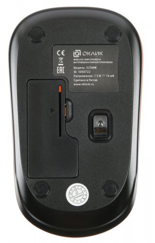 Мышь Оклик 525MW черный/оранжевый оптическая (1000dpi) беспроводная USB для ноутбука (3but) фото 5