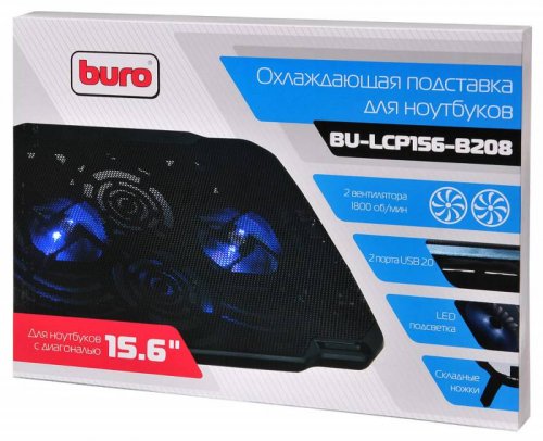 Подставка для ноутбука Buro BU-LCP156-B208 15.6"355x260x21мм 2xUSB 2x 80ммFAN 560г металлическая сет фото 2