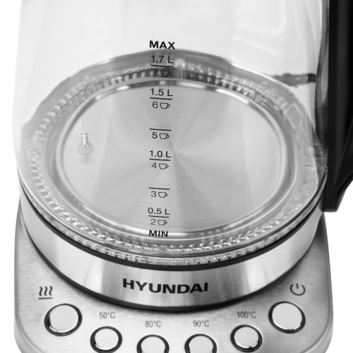 Чайник электрический Hyundai HYK-G3026 1.7л. 2200Вт серебристый/черный (корпус: стекло) фото 7