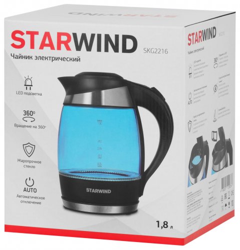 Чайник электрический Starwind SKG2216 1.8л. 2200Вт синий/черный (корпус: стекло) фото 12