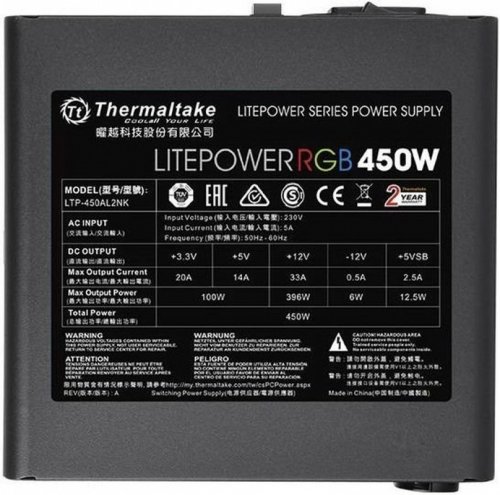 Блок питания Thermaltake ATX 450W Litepower RGB 450 (24+4+4pin) APFC PPFC 120mm fan color LED 4xSATA фото 4