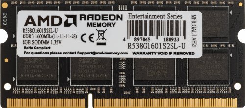 Память DDR3L 8Gb 1600MHz AMD R538G1601S2SL-U RTL PC3-12800 CL11 SO-DIMM 204-pin 1.35В фото 2
