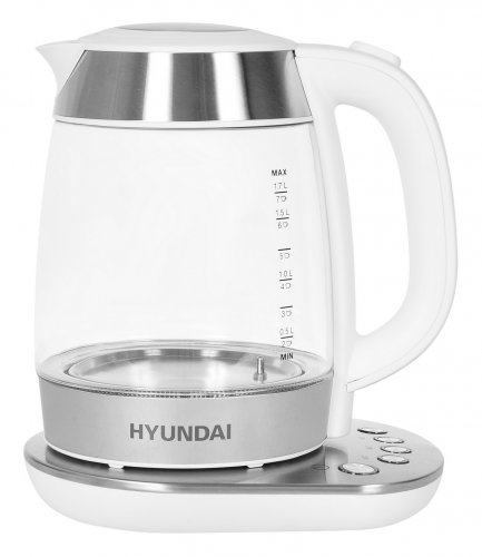 Чайник электрический Hyundai HYK-G4033 1.7л. 2200Вт белый/серебристый (корпус: стекло) фото 2