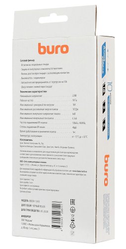 Сетевой фильтр Buro 800SH-1.8-B 1.8м (8 розеток) черный (коробка) фото 5