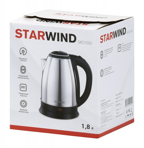 Чайник электрический Starwind SKS1050 1.8л. 1500Вт серебристый/черный (корпус: нержавеющая сталь/пла фото 6