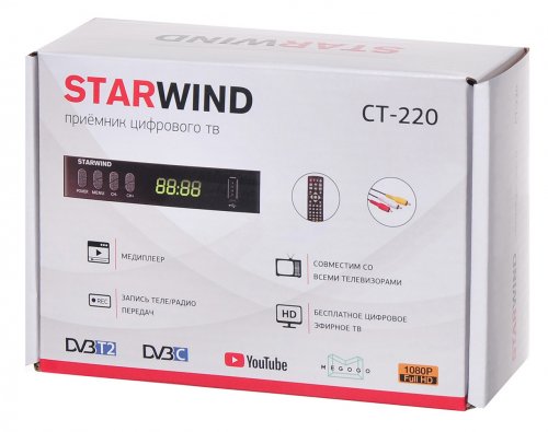 Ресивер DVB-T2 Starwind CT-220 черный фото 9