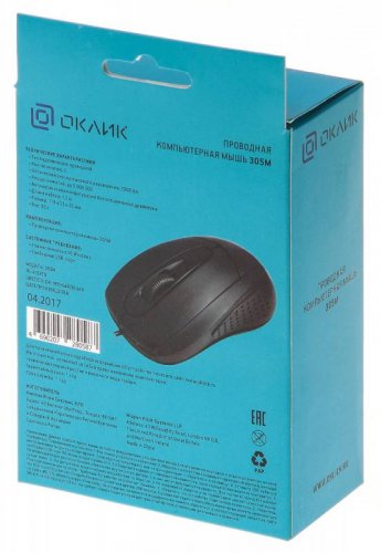 Мышь Оклик 305M черный оптическая (1000dpi) USB (3but) фото 6