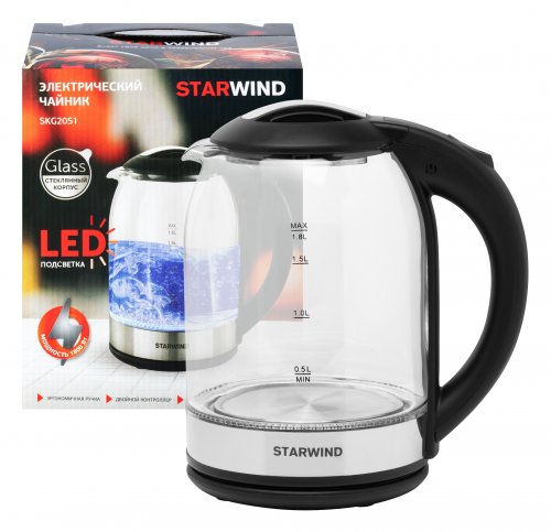 Чайник электрический Starwind SKG2051 1.8л. 1800Вт черный/серебристый (корпус: стекло) фото 3