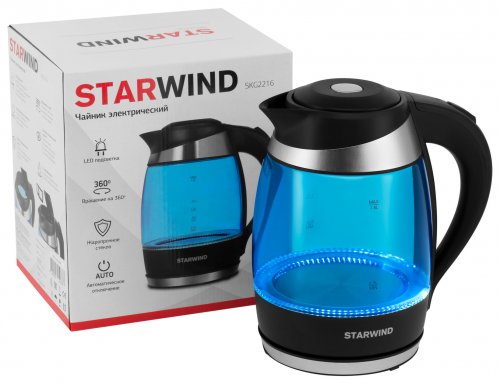 Чайник электрический Starwind SKG2216 1.8л. 2200Вт синий/черный (корпус: стекло) фото 11