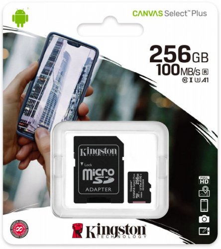 Флеш карта microSDXC 256Gb Kingston SDCS2/256GB Canvas Select Plus + adapter фото 3