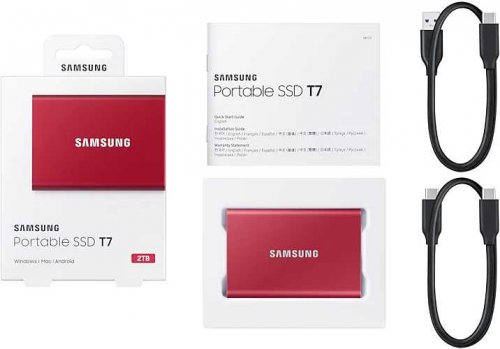 Накопитель SSD Samsung USB-C 2Tb MU-PC2T0R/WW T7 1.8" красный фото 2