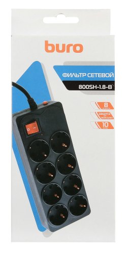 Сетевой фильтр Buro 800SH-1.8-B 1.8м (8 розеток) черный (коробка) фото 4