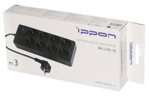 Сетевой фильтр Ippon BK238-16 3м (8 розеток) черный (коробка) фото 4