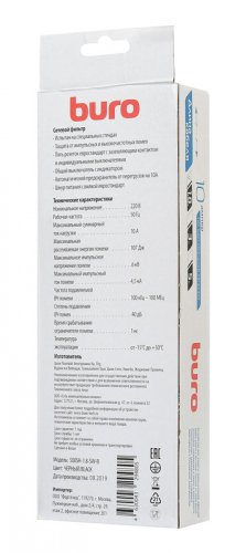 Сетевой фильтр Buro 500SH-1.8-SW-B 1.8м (5 розеток) черный (коробка) фото 2