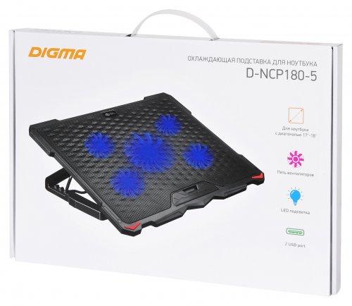 Подставка для ноутбука Digma D-NCP180-5 18"415x295x25мм 2xUSB 5x 79/150ммFAN 850г черный фото 4