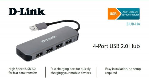 Разветвитель USB 2.0 D-Link DUB-H4 4порт. черный (DUB-H4/E1A) фото 2