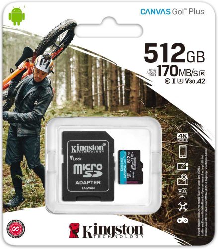 Флеш карта microSDXC 512Gb Class10 Kingston SDCG3/512GB Canvas Go! Plus + adapter фото 2