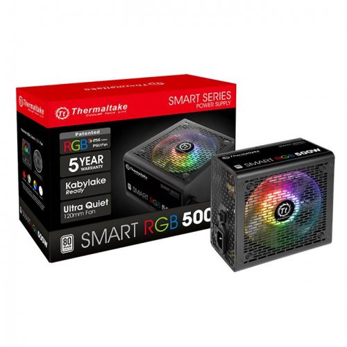 Блок питания Thermaltake ATX 500W Smart RGB 500 80+ (24+4+4pin) APFC 120mm fan color LED 5xSATA RTL фото 2
